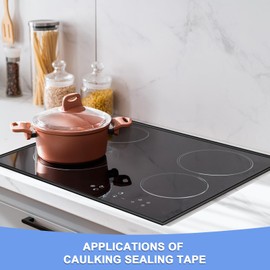 GLOKUUCA Caulk Tape Sealant Strip - 2 Pack Flexible Trim Self-Adhesive Caulking Tape for Kitchen Bathroom Toilet Wall Corner Floor - PVC Decorative Tape - (0.3-inch x 39-ft Black)