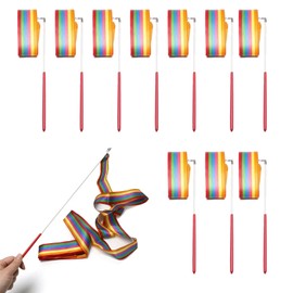 Pack of 10 Children's Rhythmic Sports Gymnastics Band, Gymnastics Band with Rod, Bands in Dreamy Colours, 2 m Gymnastics Band Children's Streamer for Artistic Dance Gymnastics, Children's Dance