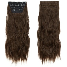 XFSRG 4 Teilige Clip In Haarverlängerung 60 cm Länge mit Gewellten Synthetischen Haaren für mit Praktischen Clips für Sofortiges Volumen und Natürlichen Look (Hellbraun)