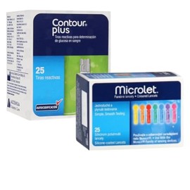 Contour Plus Paquete De 25 Tiras Y 25 Lancetas P/Glucómetro