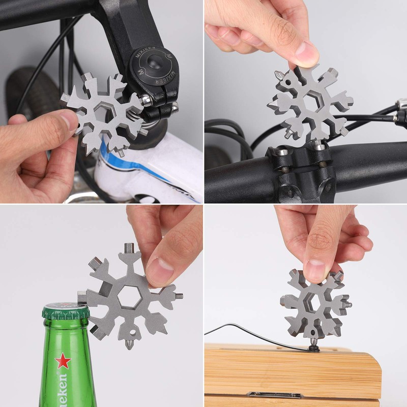 18-in-1 Snowflake Multi Tool, Portable Stainless Multi-Tool, Compact Snowflake Tool