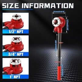 Pipe Threader Ratchet Kit， Manual Ratcheting Pipe Threading Tool Set with 3 NPT Dies 1/2" NPT, 3/4" NPT, 1" NPT,Portable Cast Iron Pipe Threading Set for Galvanized Aluminum Iron Copper PVC Pipes