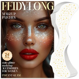 FeidyLong Glitter Freckles, 24 PCS Gold Face Glitter Makeup Accessories, Face Glitter Tattoos Makeup Patches for Women, Fake Freckles for Festival Rave