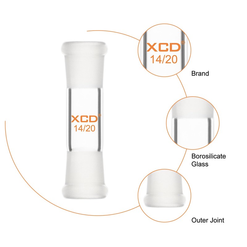 XCD Borosilicate Glass Straight Adapter with 14/20 Ground Outer Standard