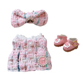 Mrltau Cute Princess Outfit with Coat Doll Clothes for 15/17 cm Vinyl Plush Doll, Shoes & Hair Clip Accessories for Keyring Dolls & Gift Idea (Pink)