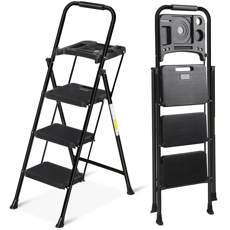 SEGAWE 3 Step Ladders Folding Step Stool Anti-Slip Pedals Compact