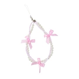 inewateri Phone Charms Aesthetic Cute Bowknot Pearl Lanyard Wrist Strap Bag Keychain Camera Decor-Pink