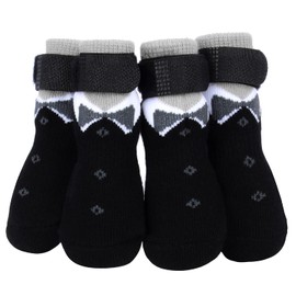 PETLOFT Non-Slip Dog Socks, Pack of 4 Indoor Non-Slip Dog Socks with Adjustable Removable Attachment Strap for Small Medium Dogs Cats Puppies Old Pets (M, Black Paw)
