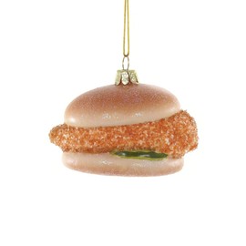 The Bridge Collection Glass Fried Chicken Sandwich with Pickle Ornament - 2" Southern Style Crispy Chicken Christmas Ornament - Fast Food Themed Holiday Decor