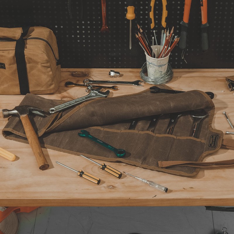 Tool Roll Up Organizer Bag, Heavy Duty 16oz Waxed Canvas