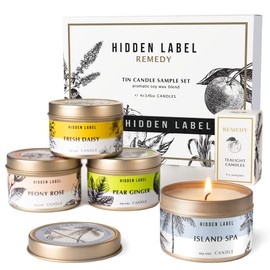 Hidden Label Scented Candles Gifts for Women, Remedy Collection Small Soy Candles 4pack 3.45oz Travel Tin, Gifts for Birthday Valentines Day Mothers Day Christmas(Set1)