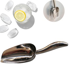 Ice Cube Scoop with Holder (2-Piece Set) Stainless Steel Ice Scoop for Ice Machine n Freezer Food Scooper Accessory Compatible with Ice Maker