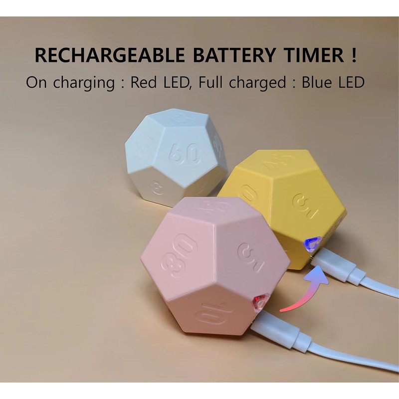 CreaViva Cube Pomodoro Timer, Rechargeable Small Cute, Timer for Kids