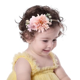 Yheahin Baby Girls Fabric Flower Headbands Handmade Rose Floral Stretchy Nylon Hair Band Party Flower Photo Props Hair Acceaaory for Newborn Toddler Infant (Style 1- pink, stretchy)