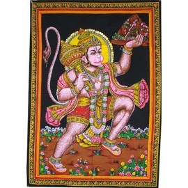 Huge Cotton Fabric Hanuman Monkey God Yoga 43" X 30" Tapestry