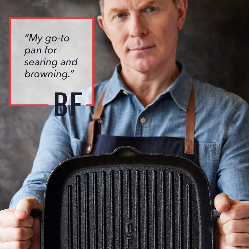 GreenPan x Bobby Flay Cast Iron 11” Square Grill Pan,