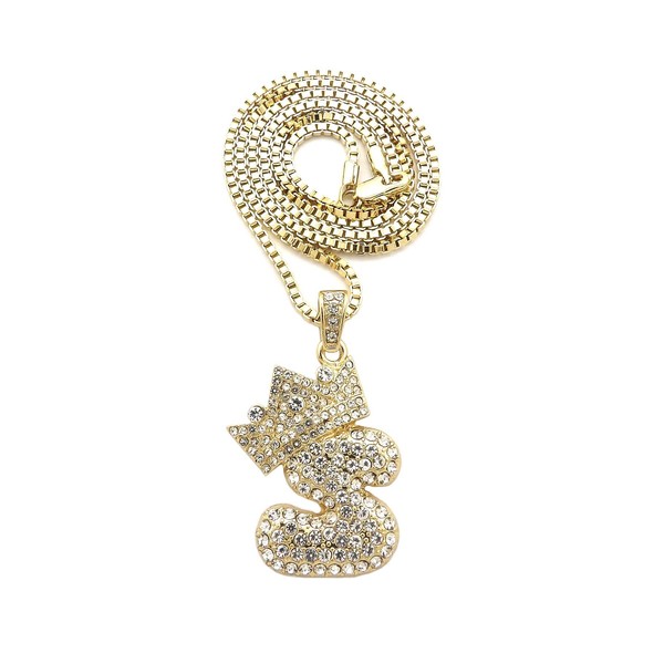 Fashion 21 Iced Out Crown Tilted Bubble Initial Letter Pendant