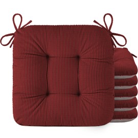 OVOV Chair Cushions for Dining Chairs Set of 6 17x16 Chair Cushion with Ties and Non-Slip Backing Tufted Thick Kitchen Chair Pads Made of Soft Fabric (Red)
