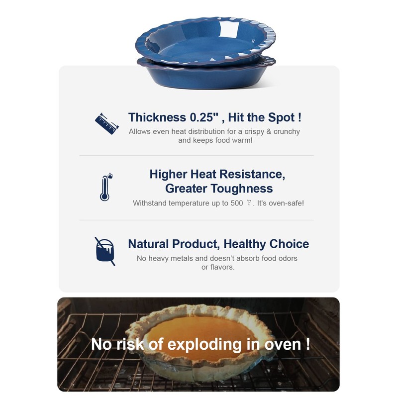 LE TAUCI Ceramic Pie Dish for Baking, 9 Inches Pie