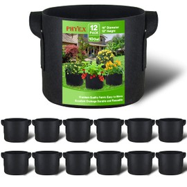 PHYEX 12-Pack 10 Gallon Nonwoven Grow Bags, Heavy Duty Aeration Fabric Pots with Durable Handles, Come with 12 Pcs Plant Labels