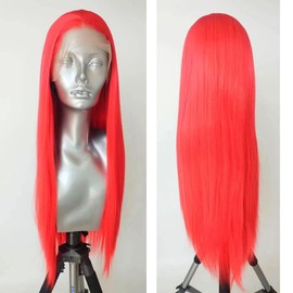Meinod Red Synthetic Lace Front Wigs Middle Part Long Curly Heat Resistant Fiber Hair Glueless Lace Wigs Drag Queen Cosplay Wigs