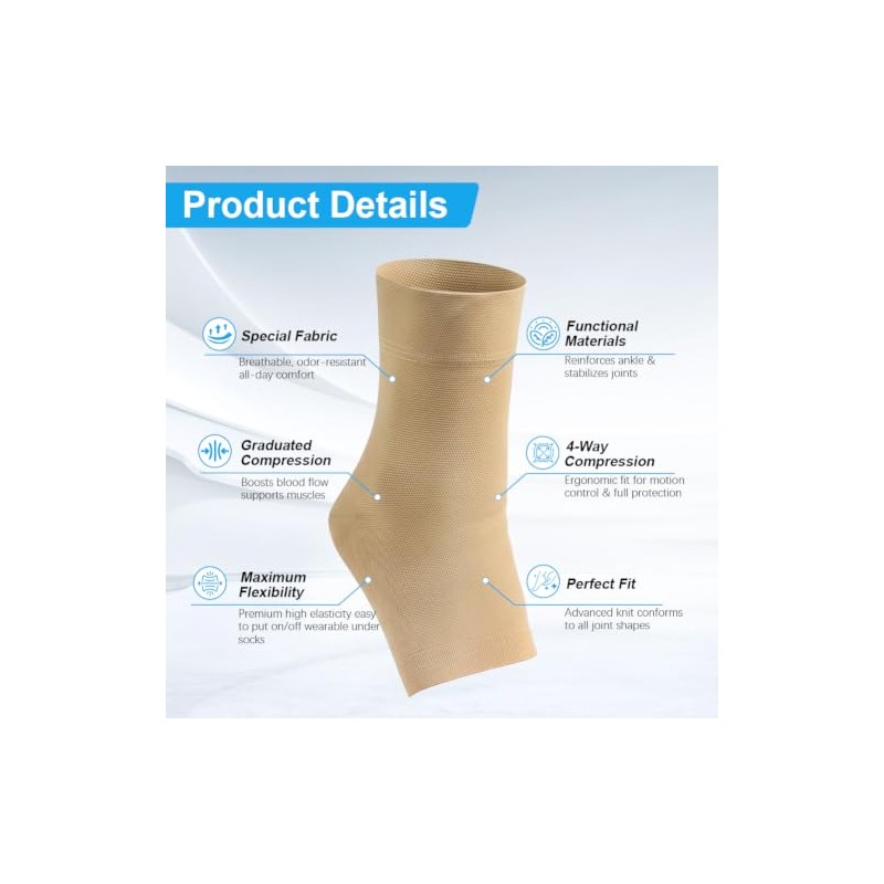 Beugo 1 Pair Ankle Support Compression Stockings, Skin Tone L