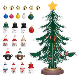 LIHAO Advent Calendar 2024 Christmas 24 Days Countdown Advent Calendar Wooden Christmas Tree with Miniature Ornaments Tabletop DIY Mini Tree for Christmas/Xmas Desk Decoration or Gift