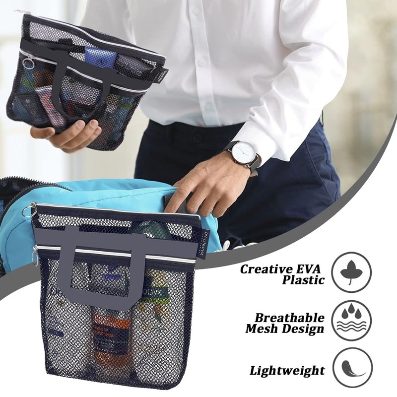 Portable Mesh Shower Bag, Toiletry Bag, Quick Dry Nylon Shower