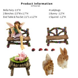 PRETMANNS Fairy Garden Fairy - Fairy Garden Accessories - Miniature Garden Fairies - Small Fairy Figurine for Outdoor Miniature Garden with Fairy Furniture, Squirrel & Bunny 14 Pieces