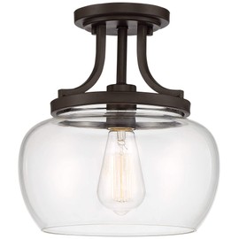 Regency Hill Kristov Industrial Rustic Farmhouse Ceiling Light Semi Flush-Mount Fixture 10 1/4" Wide Bronze Curved Clear Glass Shade for Bedroom Kitchen Living Room Hallway Dining Bathroom