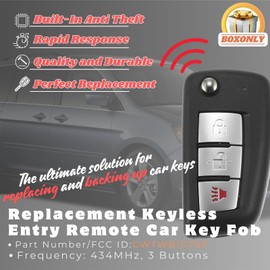 Boxonly Replacement Keyless Entry Remote Car Key Fob 434MHz CWTWB1G767 for Nissan Rogue 2014-2020, 3-Button Key Fob, Chip: PCF7961, OEM Replacement for H0561-4BA1A H0561-4BA1B 285E34BA1B