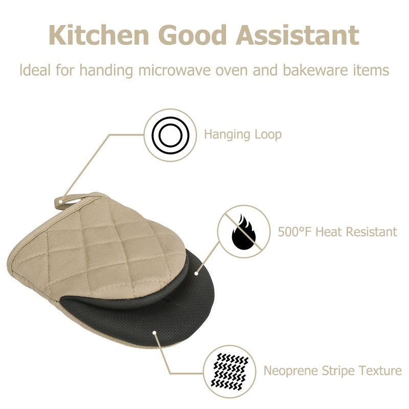 TOPSKY 2-Pack Short Oven Mitts, 7-Inch Heat Resistant Cotton Twill