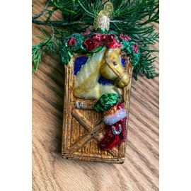Old World Christmas Christmas Pony in Horse Stall Blown Glass Old World Christmas Ornament