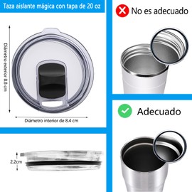Tapas de 20oz - Juego de 2, Cierre Magnético Negro, Tapa Magnética Antivuelco, Compatible con las Tazas Clásicas de Acero Inoxidable, Tapa a Prueba de Salpicaduras y Salpicaduras (Magnetismo)