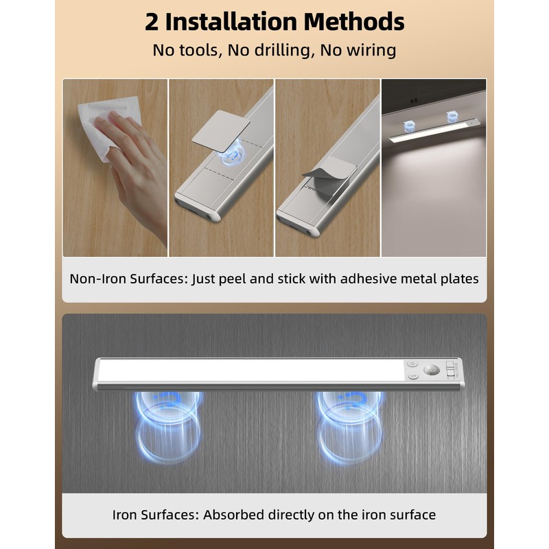EZVALO 134 LED Under Cabinet Lights, 4000mAh Rechargeable Motion Sensor