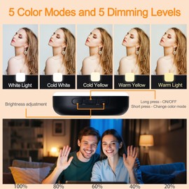 Desk Ring Light with Stand, Laptop Selfie Ring Light with Stand, Rechargable 2000mAh, Laptop Light for Video Calls, Computer Light for Zoom, 5 Modes 5 Brightness Level for Webcam Light，black