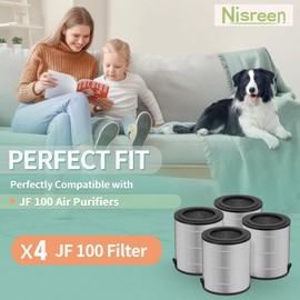 Nisreen JF 100 Replacement Filter Compatible with Jafanda Air Puri-fier Filter JF100, 3-Stage Filtration with High-Efficiency Activated Carbon Filter, Compare to Part# JF100-RF, 4-Pack