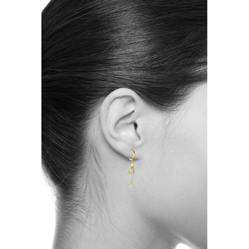 14k REAL Yellow Gold Heart & Star CZ Drop Earrings