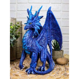 Ruth Thompson Fantasy Blue Check Mate Dragon With Majestic Horns Statue 9" Tall
