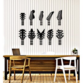 Vinyl Wall Decal Guitar Musical Room Instruments Musician Stickers Mural Large Decor (g1254) Black