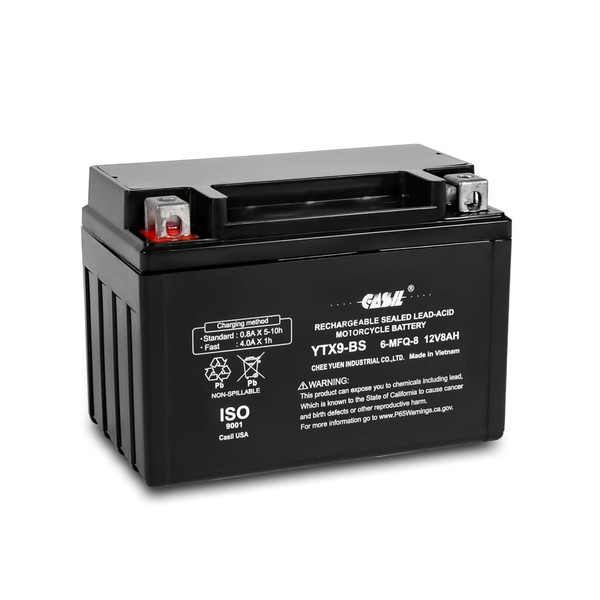 YTX9-BS - 12V 8AH 135 CCA - SLA Power Sport Battery lead_acid_battery - Casil Battery