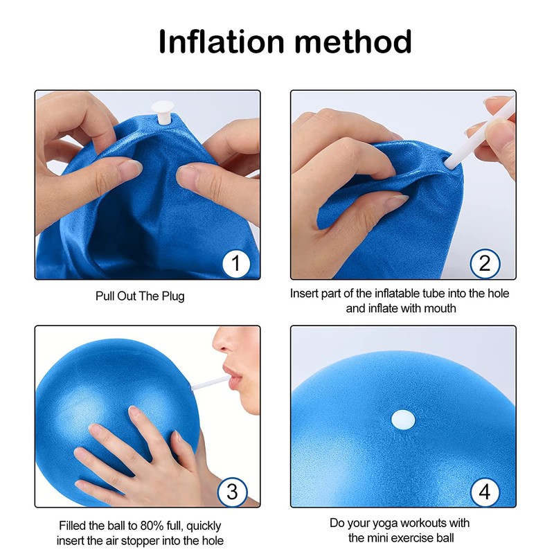 Mini Pilates Ball with Inflatable Straw, 9 Inch Exercise Ball