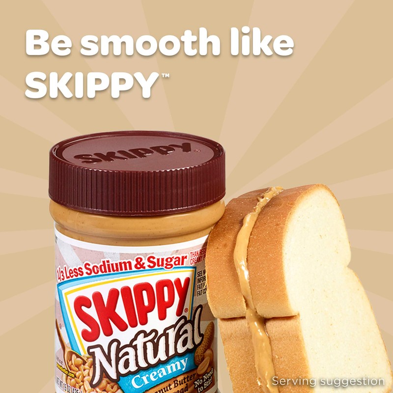 Skippy Natural Peanut Butter, 1/3 Less Soxium and Sugar, 15