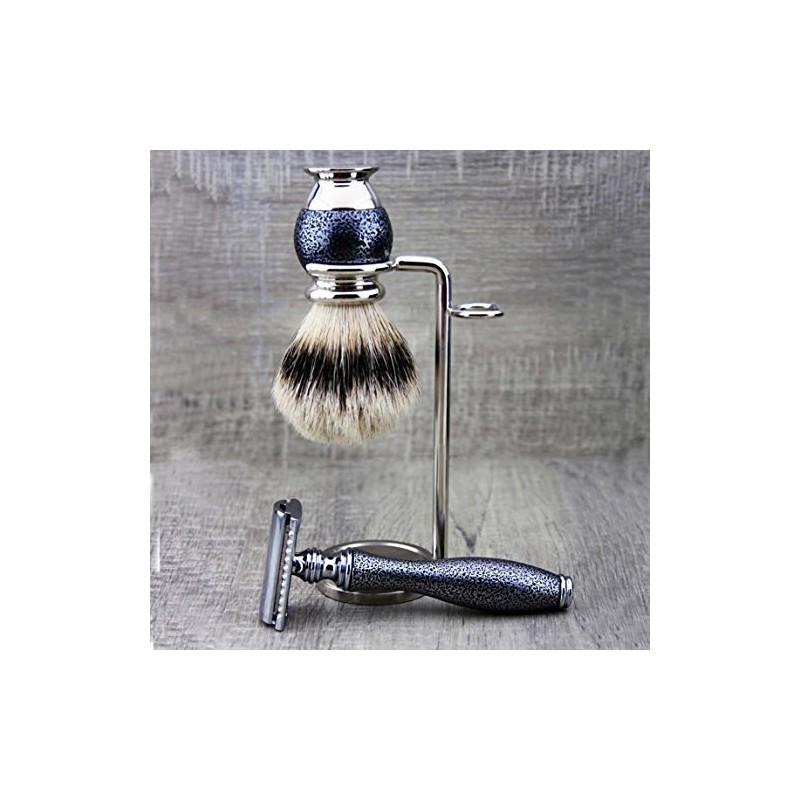 Men's Shaving Set - Antique Silver 3 Piece - Silver