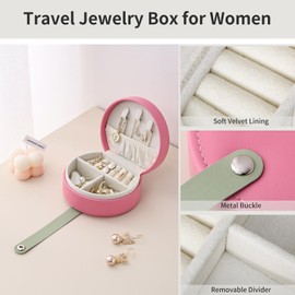 CASEGRACE Small Travel Jewelry Case, Portable Jewelry Organizer Box for Necklace Rings Earrings, Travel Essentials Jewelry Storage for Women Girls,Rose red