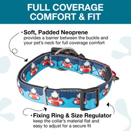 Max & Molly Urban Pets Smart ID Dog Collar - Soft Neoprene, Waterproof, Machine Washable, Power Buckle, Gotcha! QR Tag & Custom App Profile, Sharks, Medium