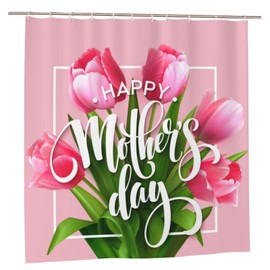 Happy Mothers' Day Shower Curtain for The Bathroom, Pink Flower Shower Curtain Set 72x72 Inches, Waterproof Fabric with Hooks Home Bath Decoration