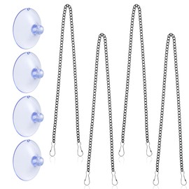 4 Pcs 20 Inch Stained Glass Window Hanging Chain Suncatchers with Suction Cup Hooks Picture Hanging Chain Metal Stainless Steel Stained Glass Window Panels (Black)