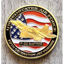 U S AIR FORCE F-22 RAPTOR Challenge Coin with special velvet case.