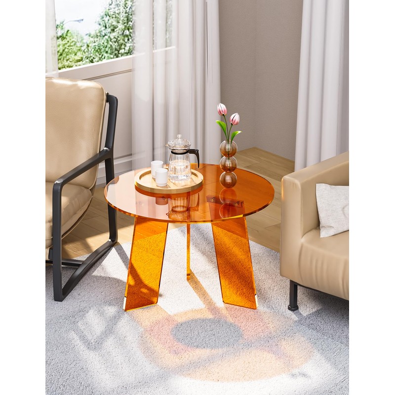Dewrhiixe Acrylic Round Coffee Table, Clear Circle Modern Lucite Side
